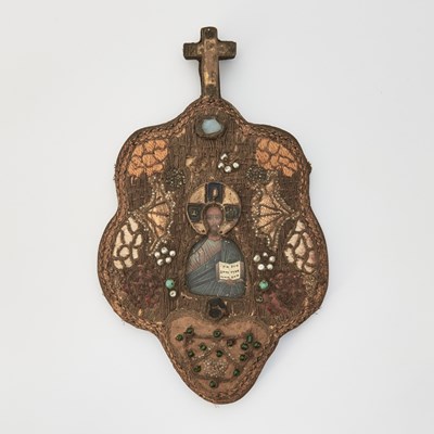 Lot 1037 - Russian Embroidered Icon of Christ Pantocrator