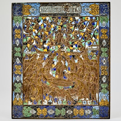 Lot 1051 - Russian Enameled Brass Icon of the Dormition of the Mother of God