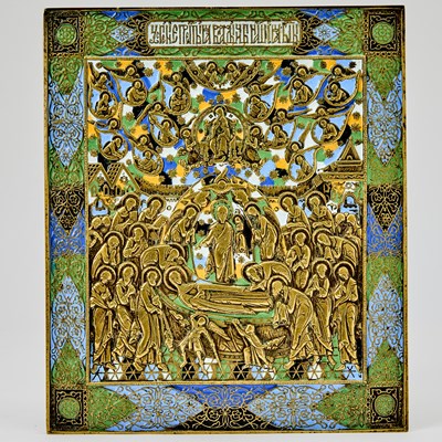 Lot 1049 - Russian Enameled Brass Icon of the Dormition of the Mother of God