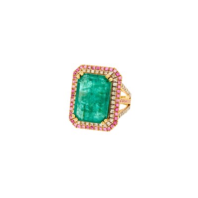 Lot 2260 - Gold, Emerald, Pink Sapphire and Diamond Ring