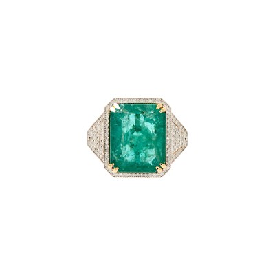 Lot 2247 - Two-Color Gold, Emerald and Diamond Ring