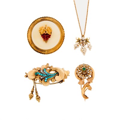 Lot 2074 - Group of Antique Gold and Gem-Set Jewelry