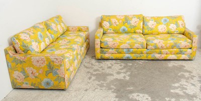 Lot 358 - Pair of Yellow Floral Upholstered Sofas