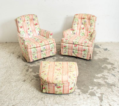 Lot 272 - Pair of Upholstered Chintz Upholstered Club Chairs