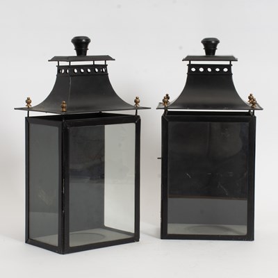 Lot 326 - Pair of Black Painted Tole Lanterns