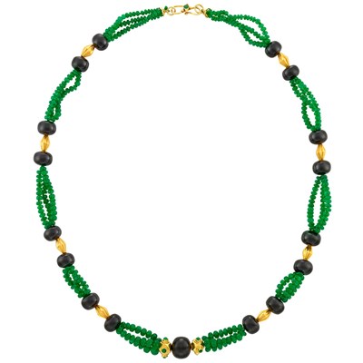 Lot 2219 - High Karat Gold, Emerald and Black Spinel Bead Necklace