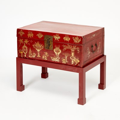 Lot 130 - Chinese Red Lacquered Trunk on Later Stand