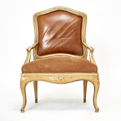 Lot 124 - Louis XV Style Painted Leather Upholstery Fauteuil