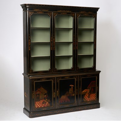 Lot 187 - English Black Lacquer Chinoiserie Decorated Cabinet