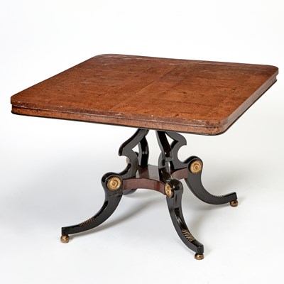 Lot 163 - Regency Style Part Ebonized Burlwood, Parcel-Gilt and Mahogany Center Table