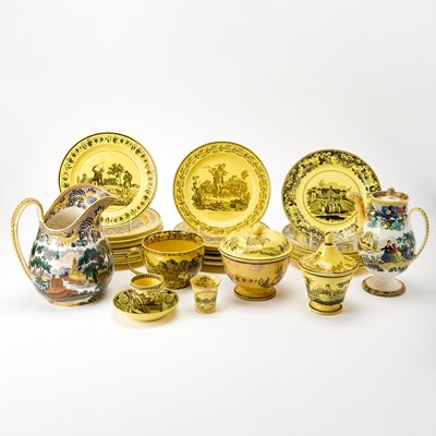 Lot 276 - Group of Yellow French Transfer Printed Pottery Table Articles