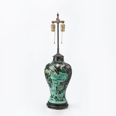 Lot 123 - Chinese Famille Noir Porcelain Vase Lamp