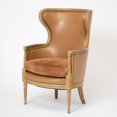 Lot 264 - Restauration Style Leather Upholstered Wing Chair
