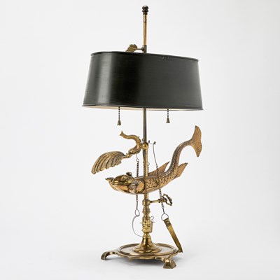 Lot 108 - Brass Dolphin Oil Lamp