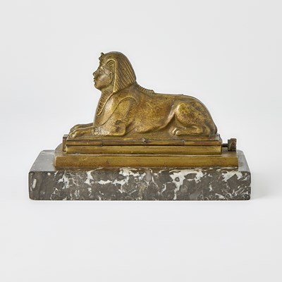 Lot 216 - Vienna Art Deco Egyptian Revival Gilt, Patinated and Cold-Painted Bronze Metamorphic Erotic Group