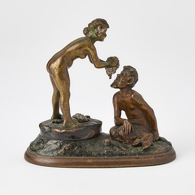 Lot 219 - Vienna Cold-Painted Bronze Mechanical Erotic Group of a Nymph and Satyr