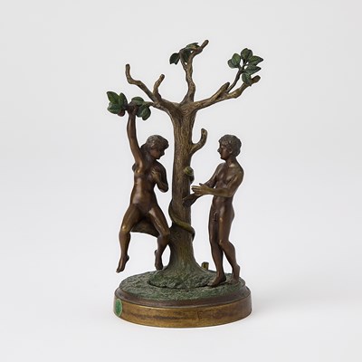 Lot 220 - Franz Bergman Vienna Cold-Painted Bronze Mechanical Erotic Group Entitled "Adam and Eve"