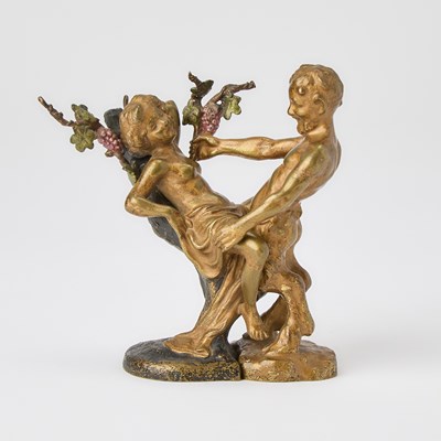 Lot 207 - Franz Bergman Vienna Cold-Painted Bronze Interlocking Free-Standing Figures of a Nymph and Satyr