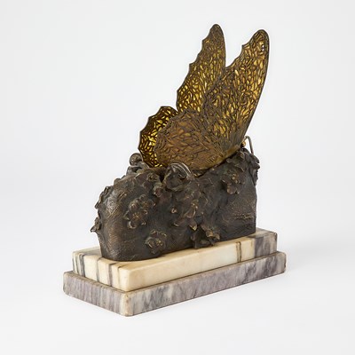 Lot 232 - Carl Kauba Vienna Gilt and Patinated Bronze and Plique-à-Jour Enamel Mechanical "Butterfly" Maiden