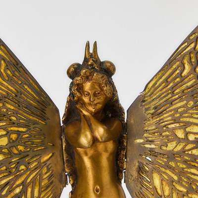 Lot 232 - Carl Kauba Vienna Gilt and Patinated Bronze and Plique-à-Jour Enamel Mechanical "Butterfly" Maiden