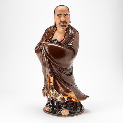 Lot A Large and Rare Chinese Glazed and Enameled Biscuit Porcelain Figure of Bodhidharma