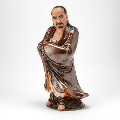 Lot A Large and Rare Chinese Enameled Biscuit Porcelain Figure of Bodhidharma