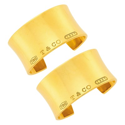 Lot 2 - Tiffany & Co. Pair of Gold '1837' Cuff Bangle Bracelets