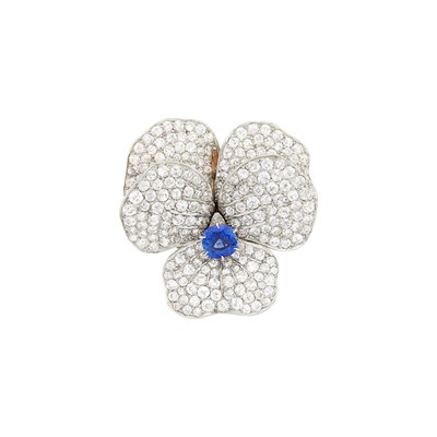 Lot 1169 - Antique Platinum, Gold, Sapphire and Diamond Pansy Brooch