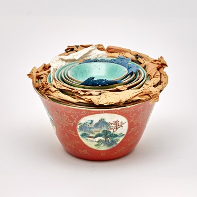 Lot 250 - A Group of Chinese Enameled Porcelain Stacking Bowls