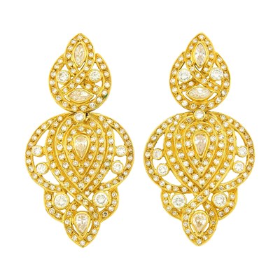 Lot 1033 - Pair of Gold and Diamond Pendant-Earrings