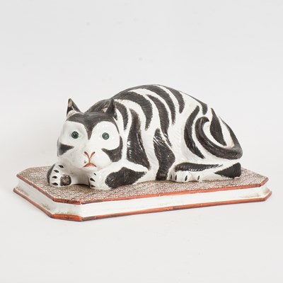 Lot 346 - Italian Glazed Pottery Figure of a Recumbent Cat