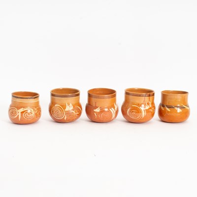 Lot 375 - Group of Five Vintage Painted and Glazed Mexican Clay Pots