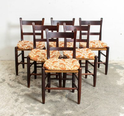 Lot 283 - Set of Six Dark-Stained Wood Slat-Back Dining Chairs