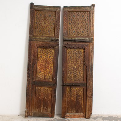 Lot 7 - Pair of Moroccan Metal-Clad Painted Wood Doors