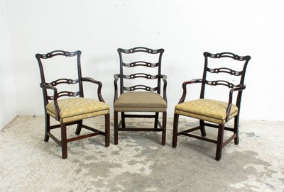 Lot 282 - Group of Three George III Style Mahogany Pierced Slat-Back Armchairs
