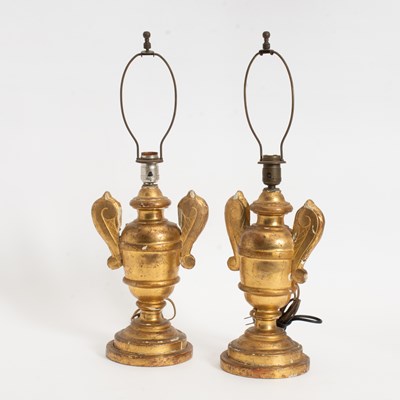 Lot 151 - Pair of Italian Gilt-Wood Two-Handled Urn Form Vases