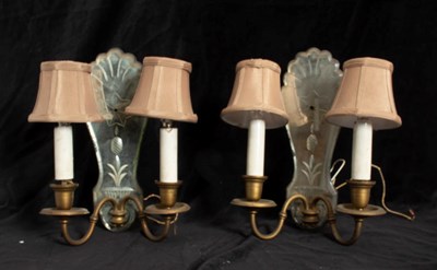 Lot 204 - Pair of Georgian Style Brass and Cut Glass Two-Light Sconces