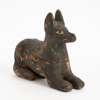 Lot 363 - Egyptian Style Painted and Carved Wood Figure of a Jackal