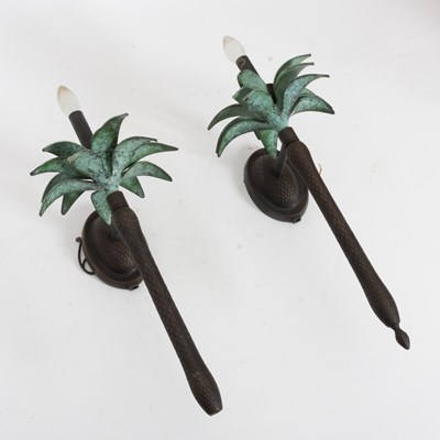 Lot 27 - Pair of Palm Tree Form Patinated Metal Sconces