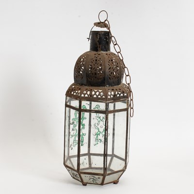 Lot 68 - Indian Painted Metal and Glass Lantern