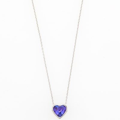 Lot 1082 - White Gold and Tanzanite Pendant with Chain Necklace