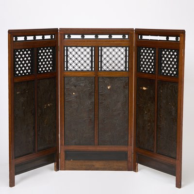 Lot 136 - Aesthetic Movement Mahogany and Leather Three-Fold Screen
