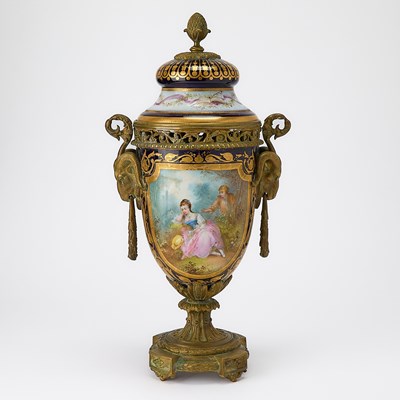 Lot 703 - Sevres Style Gilt-Bronze-Mounted Porcelain Covered Urn