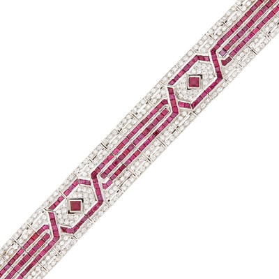 Lot 1083 - White Gold, Ruby and Diamond Bracelet