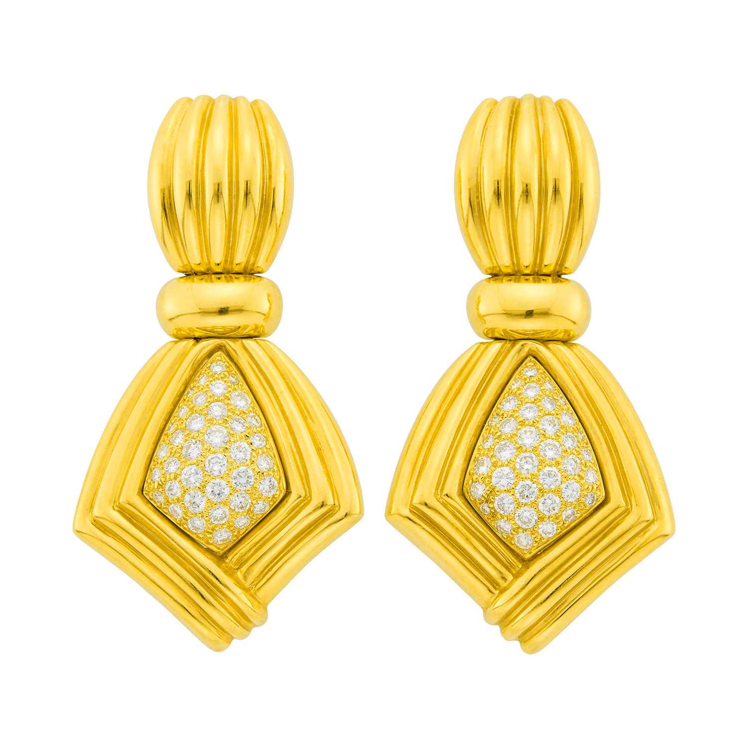 Lot 11 - Boucheron Pair of Gold and Diamond Pendant-Earclips, France