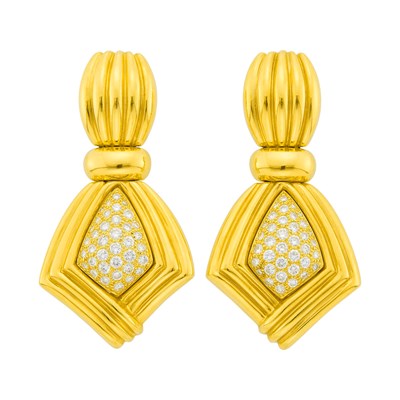 Lot 11 - Boucheron Pair of Gold and Diamond Pendant-Earclips, France