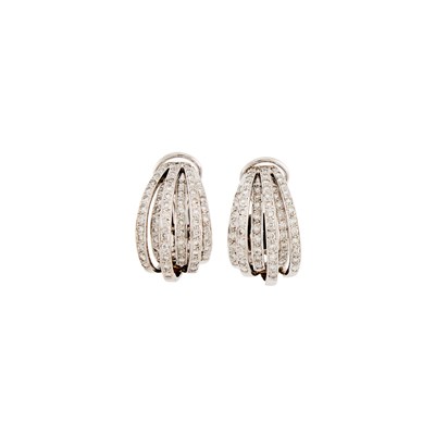 Lot 2097 - Pair of White Gold and Diamond Half-Hoop Earclips