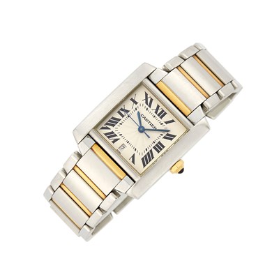 Lot 1099 - Cartier Stainless Steel and Gold 'Tank Française' Wristwatch, Ref. 2302