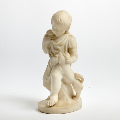 Lot 604 - English Carved Marble Figure of an Infant with Dogs