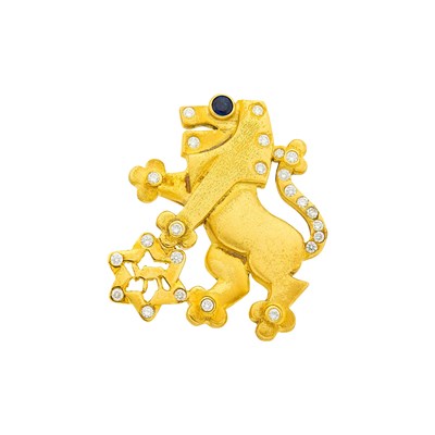Lot 2253 - Gold and Diamond 'Lion of Judah' Pendant-Brooch